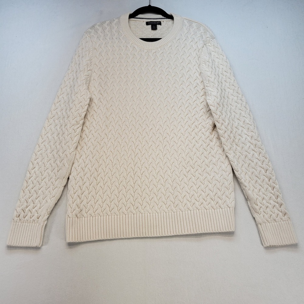 Banana Republic Sweater Mens L Ivory Honeycomb Cable Knit Supima Cotton Crewneck